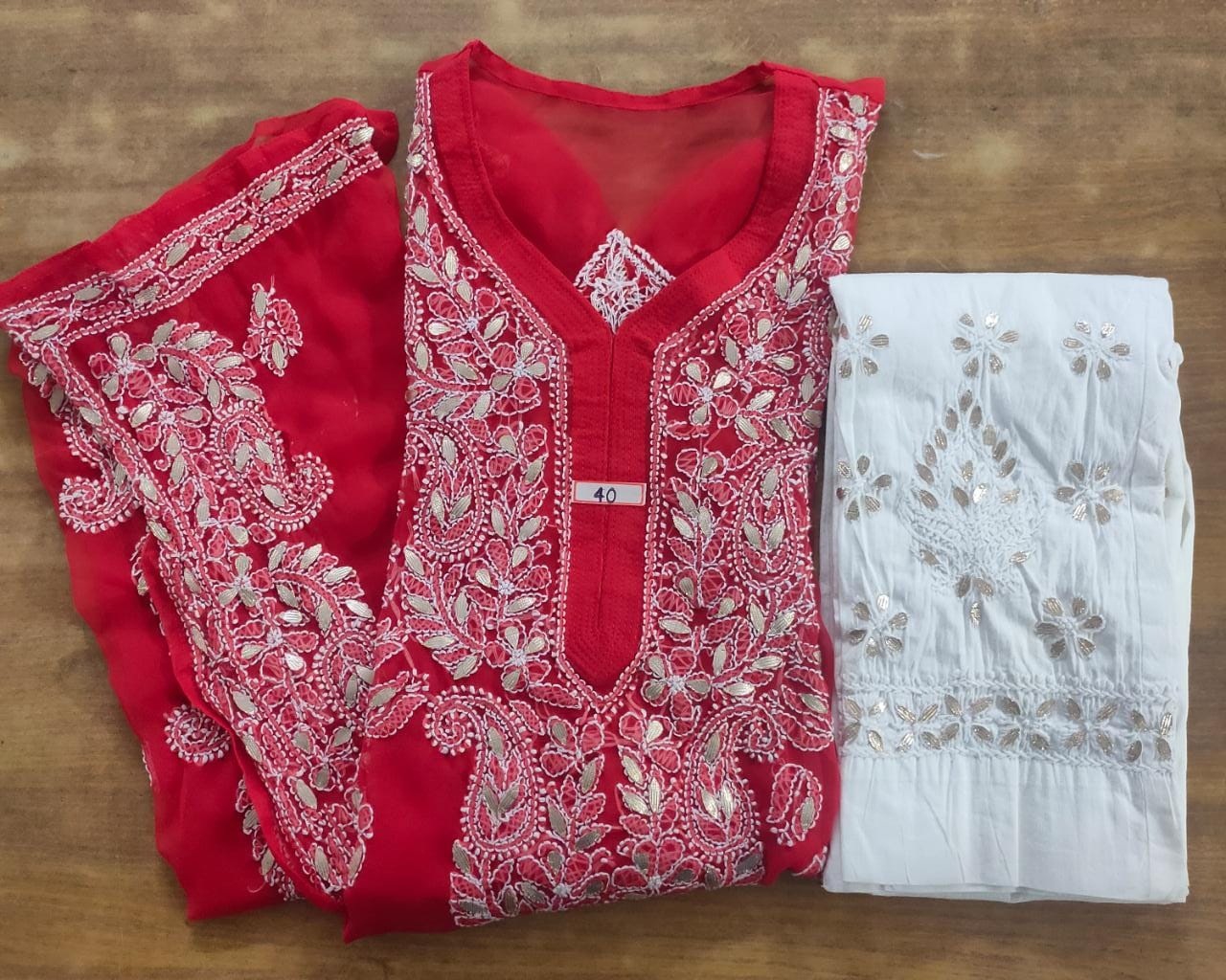 Partywear Lucknowi Chikankari Kurti Pants Set Shop Online Women