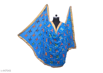 Phulkari Embroidered Chiffon Dupatta Blue
