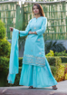 Women's Rayon Straight Kurti with Sharara and Dupatta In Blue Color