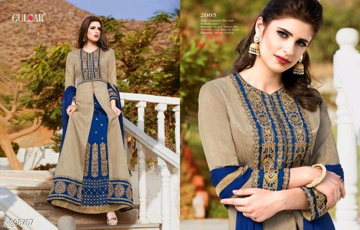 Buy Tan Color Designer Party Wear Gowns Full Sleeves Semi Stitched