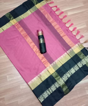 Buy  Pure Soft Dobby Jacquard Cotton Silk Finish Saree With Jhalar in Pink Color Online at Best Prices on UdaipurBazar.com