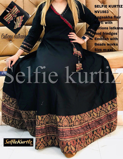 Buy  Selfie Kurtis Angeakha Flair Kurti with Cutions Latkans and Frindges Emblish with Beads Works Online at Best Prices on UdaipurBazar.com
