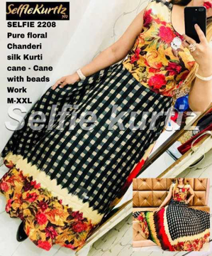Buy Pure Floral Chanderi Silk Selfie Kurtis with Beads Work Online at Best Prices on UdaipurBazar.com