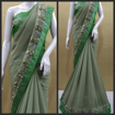 Buy Bridal Georgette Saree with Designer Fabric Flowers and Matching Blouse in Green Color Online at Best Prices on UdaipurBazar.com