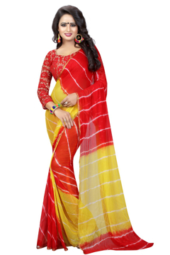 Shop for Dual Color Chiffon Sarees With Golden Border Online at Best Prices on UdaipurBazar.com