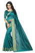 Buy Teal Color Cotton Silk Sarees with Wide Border Online at Best Prices on UdaipurBazar.com