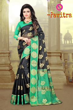 Buy Manipuri Silk Weaving Butta in Green Saree with Contrast Colour Zari Pallu Online at Best Prices on UdaipurBazar.com