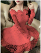 Red Off Shoulder Lace Midi Dress