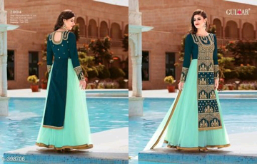 Buy Teal Color Designer Party Wear Gowns Full Sleeves Semi Stitched