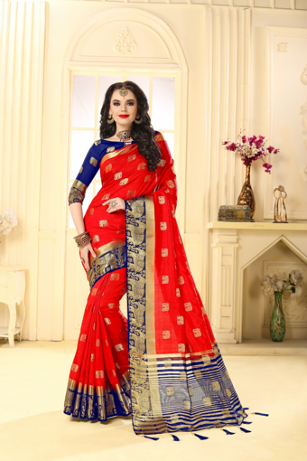 Buy Designer Red Kanjivaram Jacquard Silk Saree at Best Prices in Udaipur