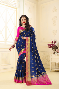 Buy Designer Navy Blue Kanjivaram Jacquard Silk Saree at Best Prices in Udaipur on UdaipurBazar.com.