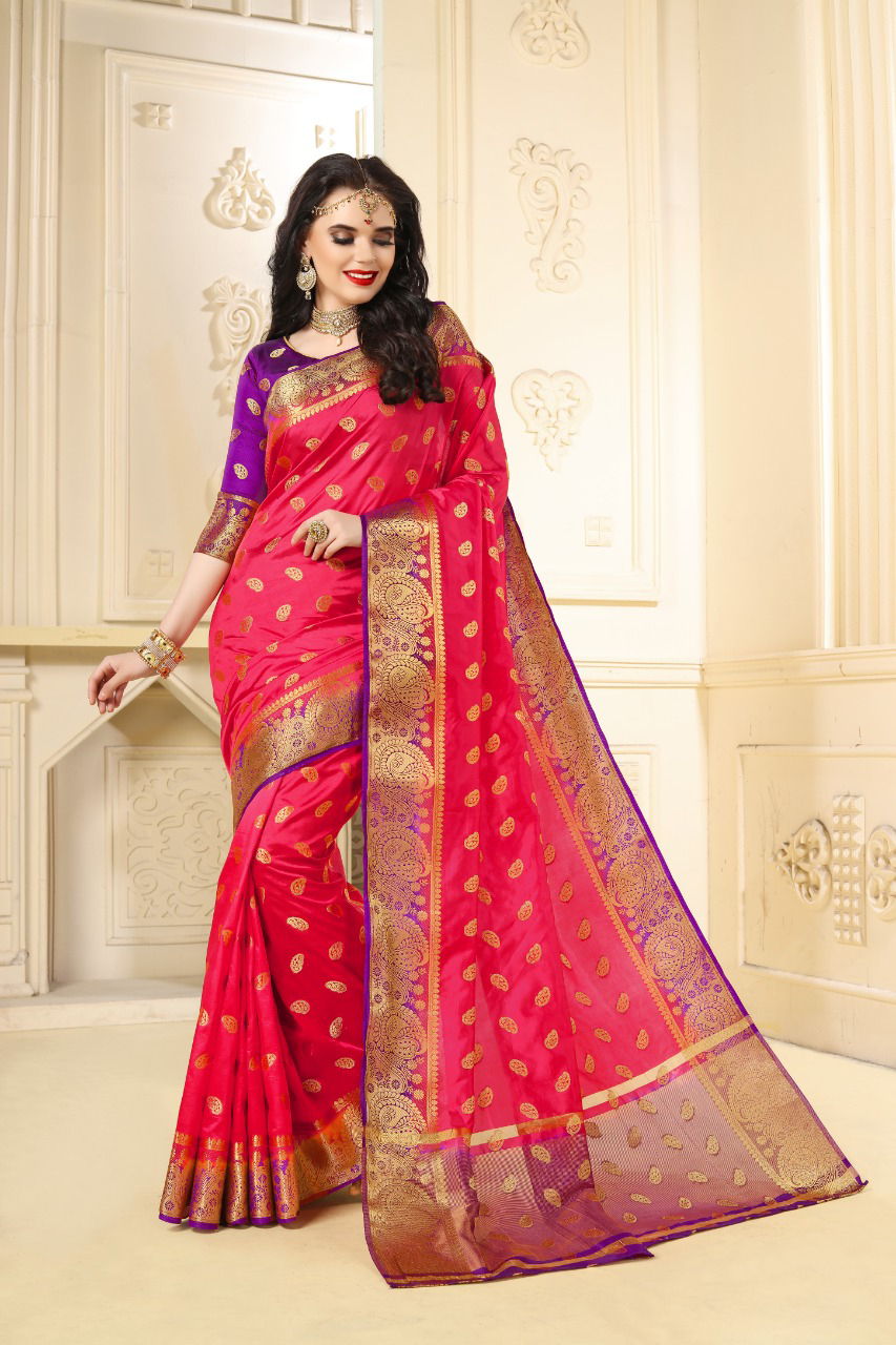 Buy Designer Pink Kanjivaram Jacquard Silk Saree at Best Prices in ...