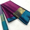 Magenta, Golden & Blue Color Soft & Silky Pure Muslin Saree With Blouse Piece