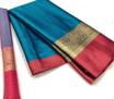 Blue , Golden & Pink Color Soft & Silky Pure Muslin Saree With Blouse Piece