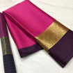 Pink  & Golden Color Soft & Silky Pure Muslin Saree With Blouse Piece