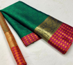 Green & Golden Color Soft & Silky Pure Muslin Saree With Blouse Piece