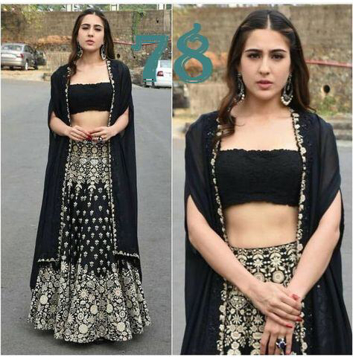  Women's Taffeta Silk Heavy Embroidered Lehenga Choli (Black) 