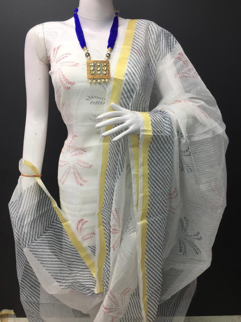 Green Leheriya Designer Suit Printed in Cotton Kota Doria With Dupatta main image 1