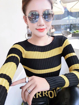 Striped knitted O-neck full sleeves winter top (yellow, white, red)