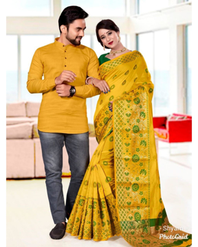 Couple combo set for party with saree for women and matching kurta for men