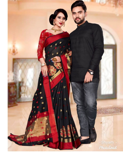 Matching Couple Set Halk Silk Saree and Panjabi-MBC08 | Couple dress, Dress,  Saree