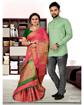 Couple combo set for party with saree for women(pink) and matching kurta for men(pink or pista)