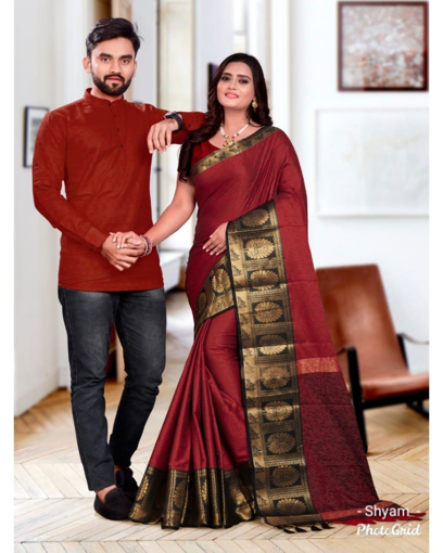 Buy Shaily Red Ready To Wear Saree With Stitched Blouse (Set of 2) online