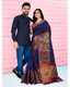 Couple combo set for party with saree for women and matching kurta for men(dark blue)