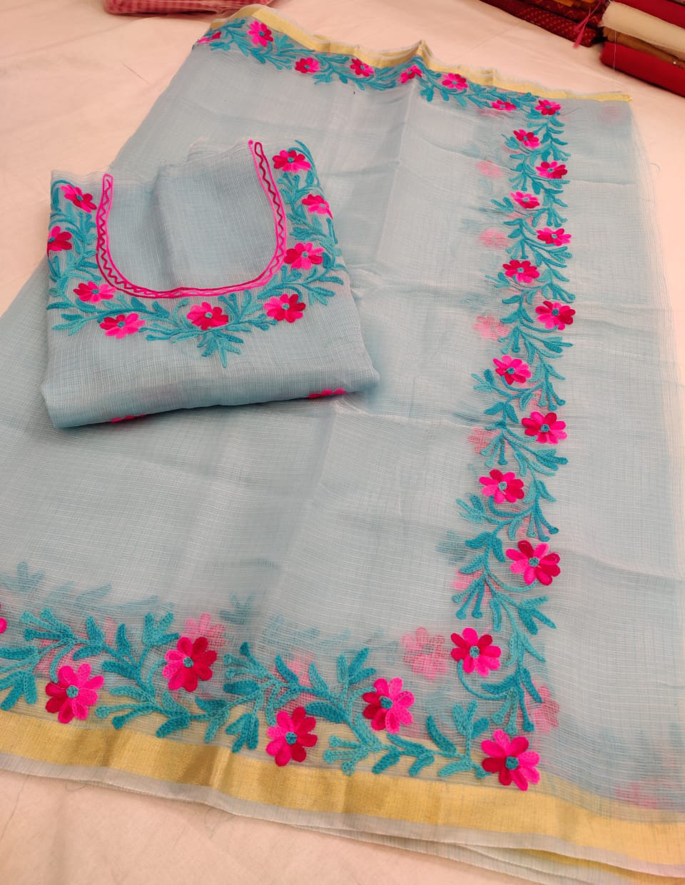 Online Kota Doria Aari Work Cotton Dress Material Shop online women