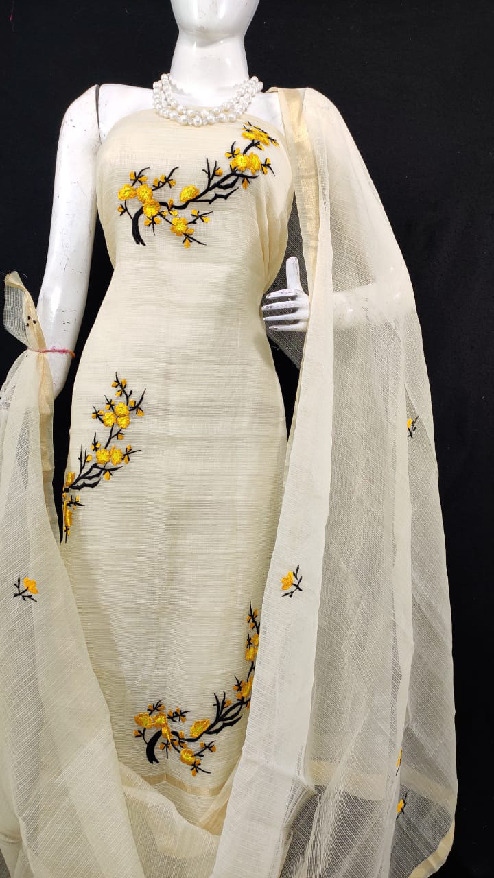 Kota Doria Embroidery Work Cotton Dress Material Shop online women