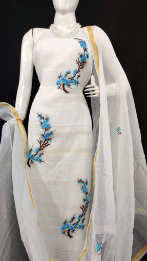 Kota Doria Embroidery Suits Dress Material Off White