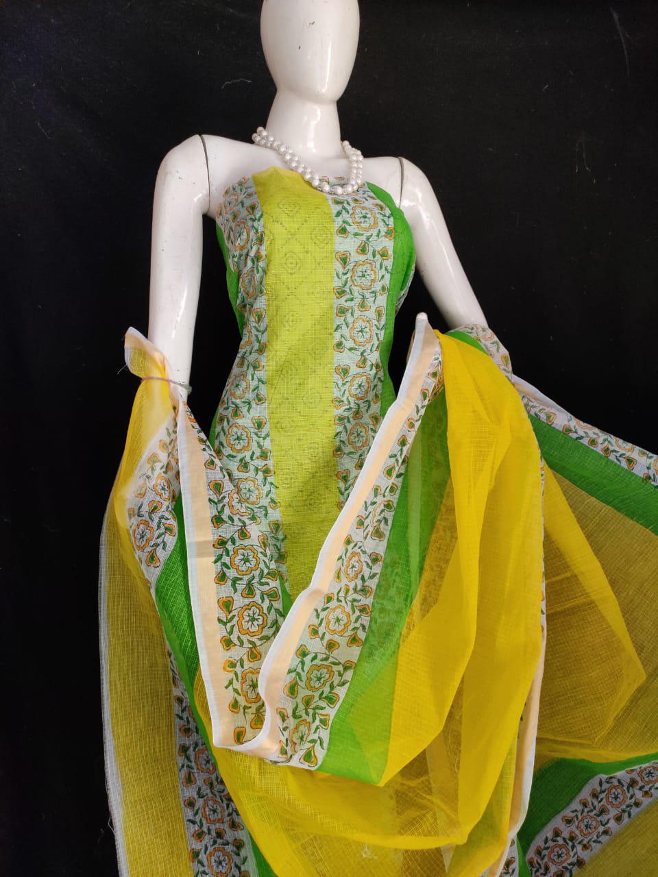 Maroon Colour Cotton Only Top Material With Kota Doria Cotton Dupatta