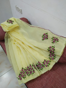 Kota doria embroidery work saree 