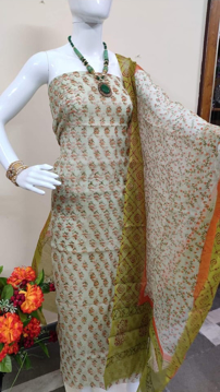 Kota doria block print salwar suits in green