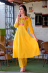 Yellow embroidered kurti pants dress for women 