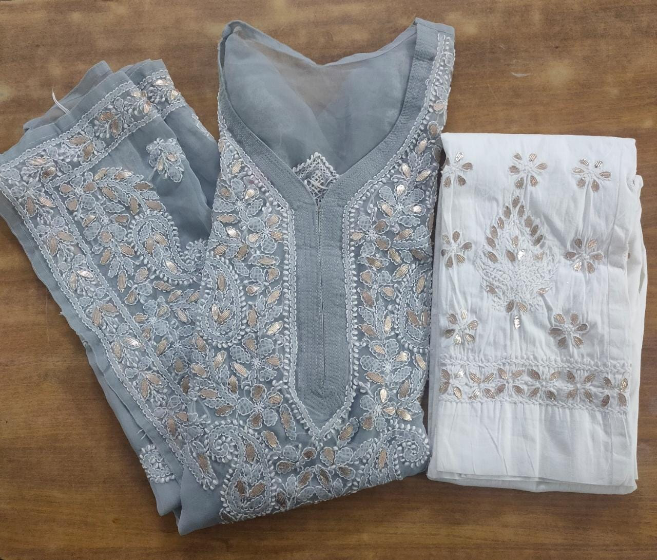 Partywear Lucknowi Chikankari Kurti Pants Set Shop online women