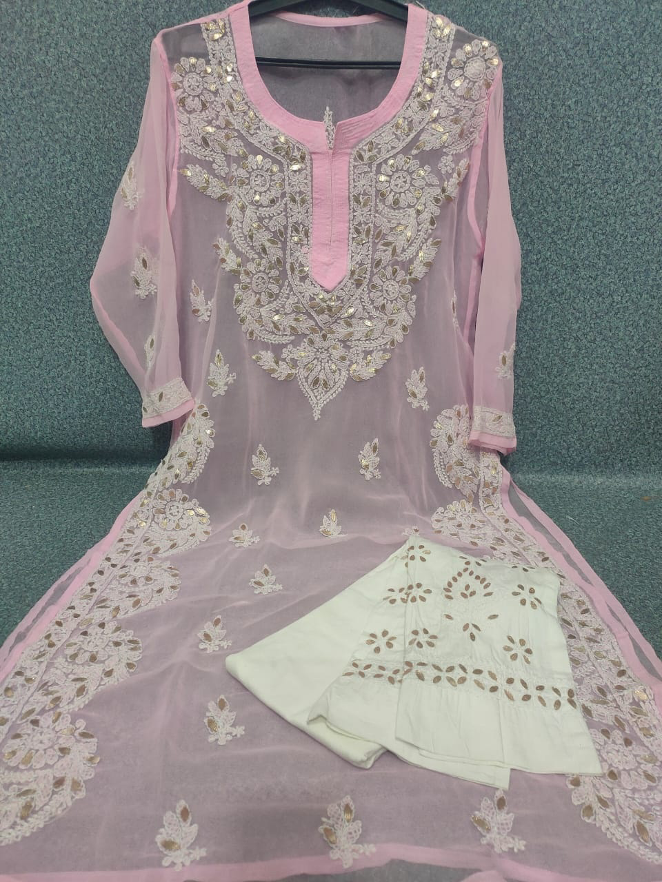 Partywear Lucknowi Chikankari Kurti Pants Set Shop online women