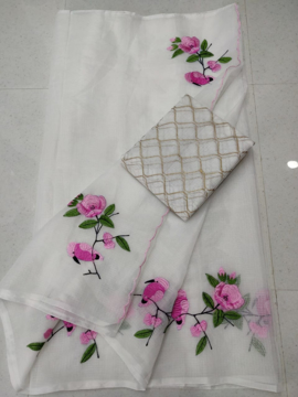 Kota doria embroidery saree with blouse piece 