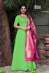 Green Ethnic Gown With Banarsi Dupatta