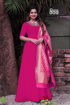 Pink Ethnic Gown With Banarsi Dupatta