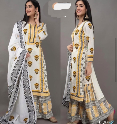 Buy Cream Sharara Suit With Long Slit Kurti Adorned In Floral Print And  Zari Highlights KALKI Fashion India