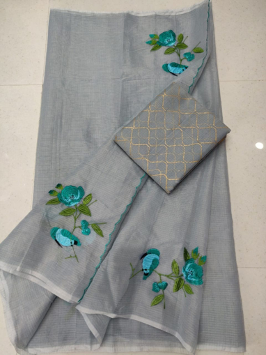 Grey Kota doria saree with blouse print