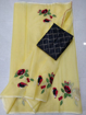 Yellow Kota doria sarees for women with embroidery and blouse piece