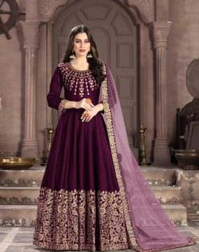 Burgundy Traditional Ethnic Gown With Dupatta 