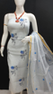 Kota Doria Dress Material With Embroidery Work - White
