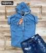 Superdry light blue denim shirt with hoodie