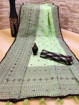 Soft linen cotton slub saree with ikkat style print blouse