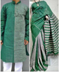 Green couple dress with khesh saree for women and kurta for men
