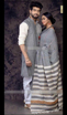 Grey couple dress with khesh saree for women and kurta for men