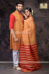 Orange couple dress with khesh saree for women and kurta for men